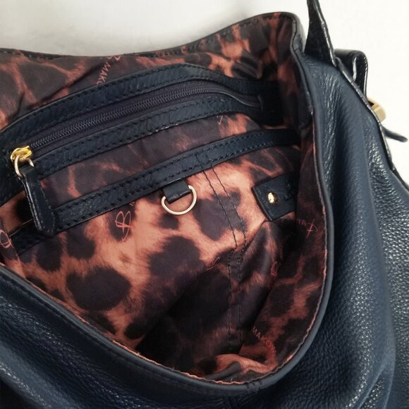 B. Makowsky Navy Blue Black Genuine Leather Shoulder Bag Gold Hardware Hobo Y2K - Picture 13 of 16